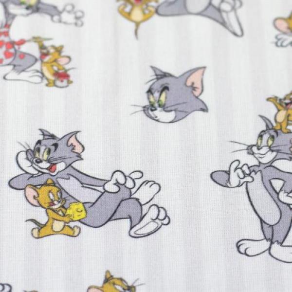 Baumwolldruck Tom & Jerry auf Weiß hellgrauen Streifen
